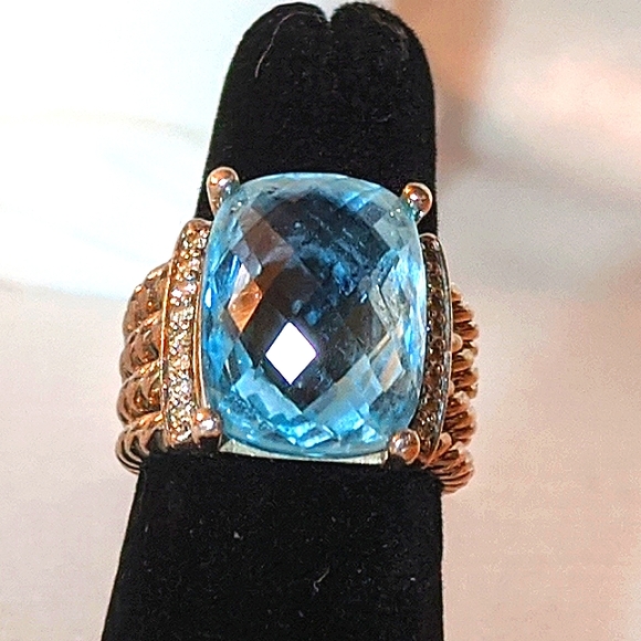 David Yurman Wheaton large blue topaz with diamonds. RARE. - Picture 6 of 8